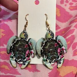Floral Turtle Earrings